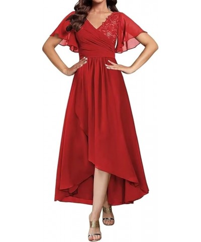 Tea Length Mother of The Bride Dresses for Wedding with Sleeves Bridesmaid Dresses Chiffon Formal Evening Gowns Red $30.74 Dr...