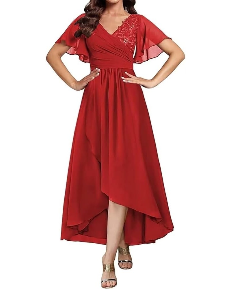 Tea Length Mother of The Bride Dresses for Wedding with Sleeves Bridesmaid Dresses Chiffon Formal Evening Gowns Red $30.74 Dr...