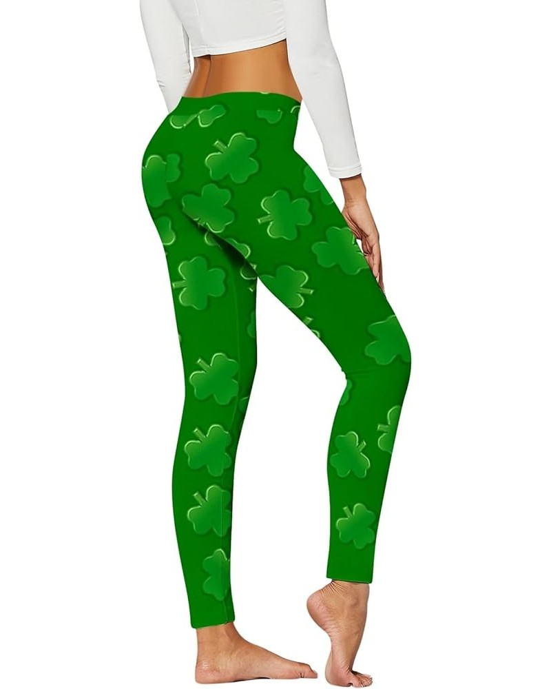 Women's St. Patrick's Day Leggings Stretchy Graphic Printed Green Four Leaf Clover Stretchy Graphic Printed Legging Tights Gr...