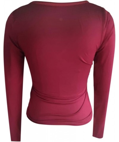 Y2k Women Casual Knitted Henley Shirt Solid 1/2 Button Scoop Neck Long Sleeve Crop Tops Vintage Slim Fit Tee Wine Red 2 $11.9...