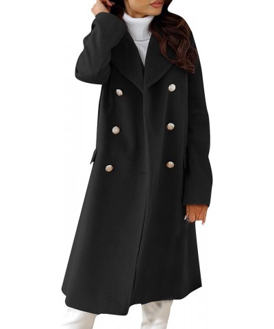 Women's Classic Long Sleeved Coats Lapel Collar Coats Solid Color Wrap Coats With Pockets Black $14.85 Jackets