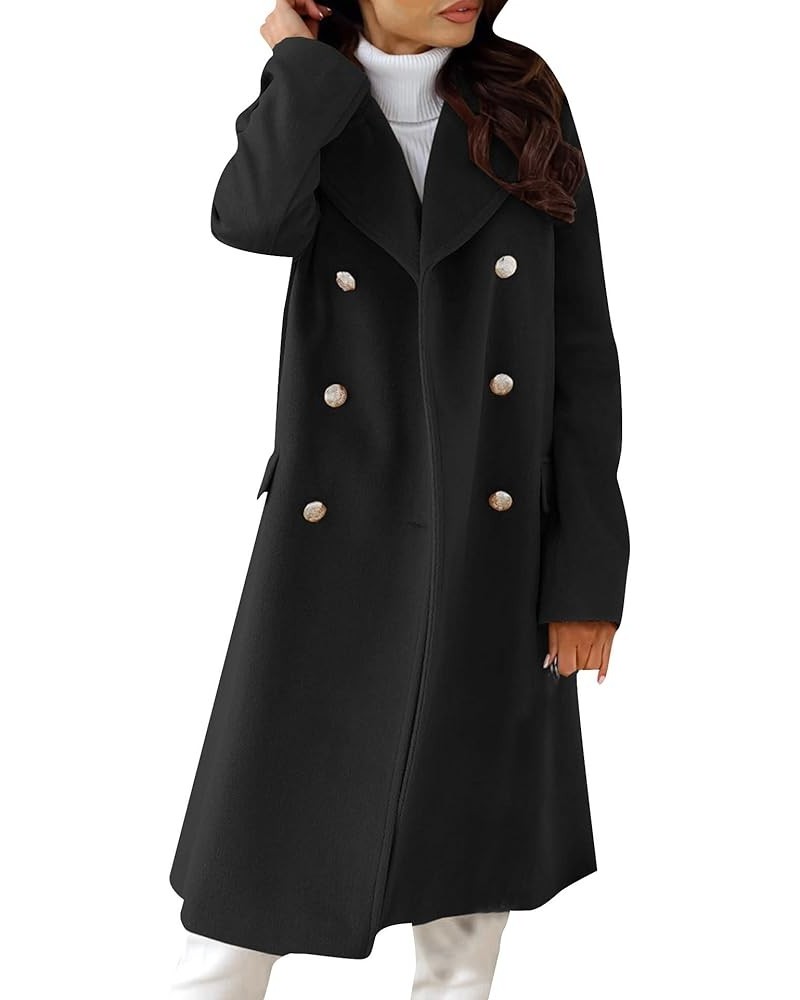 Women's Classic Long Sleeved Coats Lapel Collar Coats Solid Color Wrap Coats With Pockets Black $14.85 Jackets