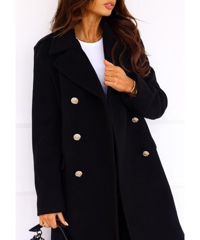 Women's Classic Long Sleeved Coats Lapel Collar Coats Solid Color Wrap Coats With Pockets Black $14.85 Jackets