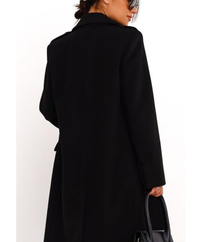 Women's Classic Long Sleeved Coats Lapel Collar Coats Solid Color Wrap Coats With Pockets Black $14.85 Jackets