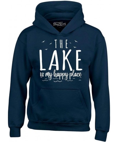 The Lake is My Happy Place Hoodie Sweatshirts Navy $16.87 Hoodies & Sweatshirts