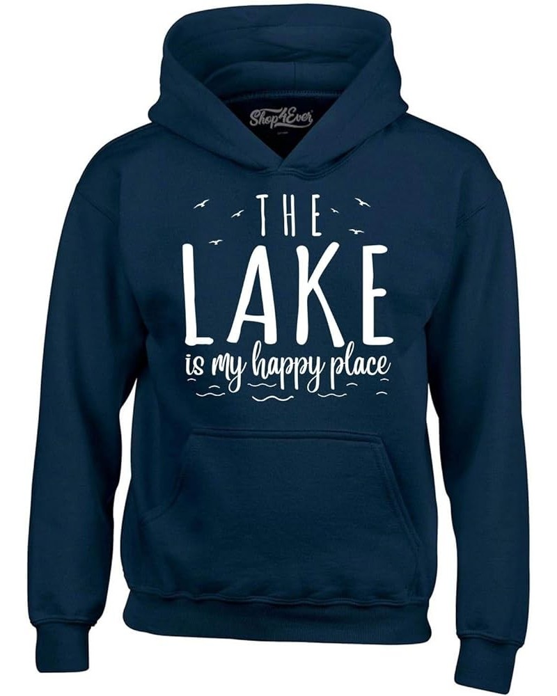 The Lake is My Happy Place Hoodie Sweatshirts Navy $16.87 Hoodies & Sweatshirts