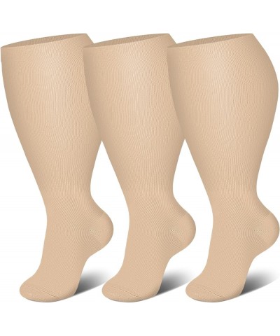 Plus Size Compression Socks for Extra Large Wide Calf Men Women Travel 3 Pairs-nude-3xl $12.00 Activewear