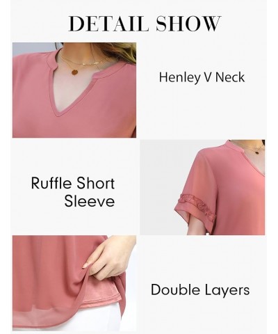 Women's Chiffon Blouses Ruffle Short Sleeve Dressy Tunic Tops Layered Work Shirts Pink Blossom $17.40 Blouses