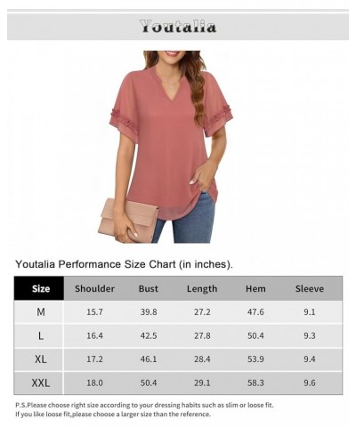 Women's Chiffon Blouses Ruffle Short Sleeve Dressy Tunic Tops Layered Work Shirts Pink Blossom $17.40 Blouses