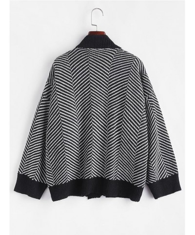 Women's Striped Cardigan Long Sleeve Button Up Open Front Knit Oversized Sweater 1-graphite Black $32.44 Sweaters