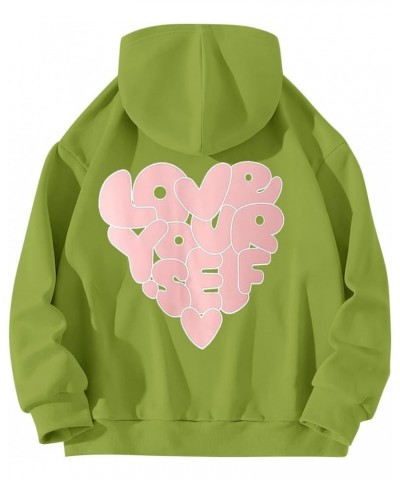 Hoodies for Women Love You Self Printed Graphic Long Sleeve Sweatshirt Fleece Pullover Oversized Tops Y2K Mint Green $9.43 Ac...