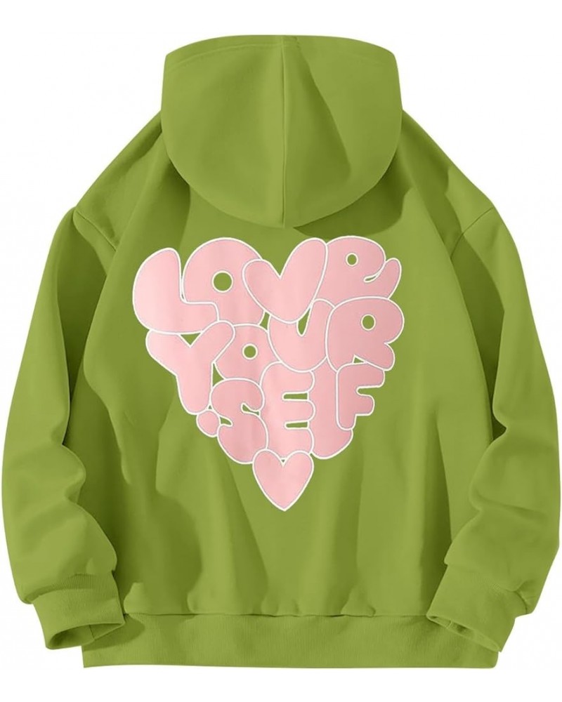 Hoodies for Women Love You Self Printed Graphic Long Sleeve Sweatshirt Fleece Pullover Oversized Tops Y2K Mint Green $9.43 Ac...