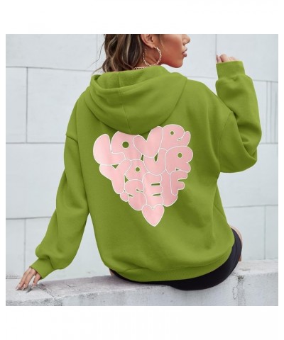 Hoodies for Women Love You Self Printed Graphic Long Sleeve Sweatshirt Fleece Pullover Oversized Tops Y2K Mint Green $9.43 Ac...