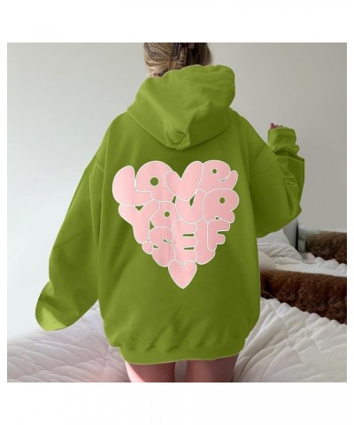 Hoodies for Women Love You Self Printed Graphic Long Sleeve Sweatshirt Fleece Pullover Oversized Tops Y2K Mint Green $9.43 Ac...