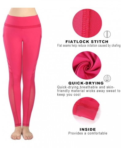 High Waist Yoga Pants with Pockets, Tummy Control Yoga Leggings, Non See-Through 4 Way Stretch Workout Running Tights Rose Re...