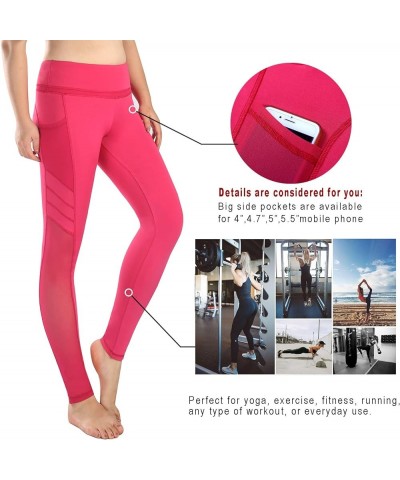 High Waist Yoga Pants with Pockets, Tummy Control Yoga Leggings, Non See-Through 4 Way Stretch Workout Running Tights Rose Re...