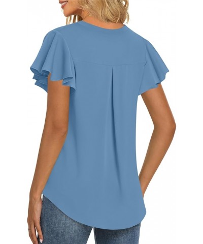 2024 Women's Summer Tunic Tops Short Sleeve Dressy Chiffon Blouses Casual Tshirt for Leggings Blue $17.04 Tops