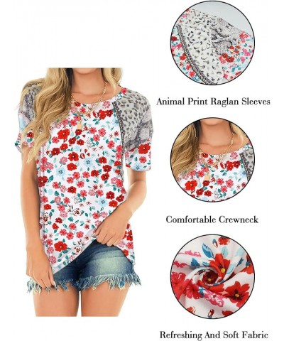 Women's Summer Tops Raglan Short Sleeve T Shirts Leopard Casual Tunic Tops T3 $10.25 Tops