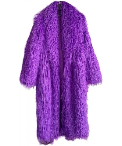 Women's Fluffy Faux Fur Long Overcoat Winter Spring Warm Outwear Parka Coat Purple $33.56 Coats