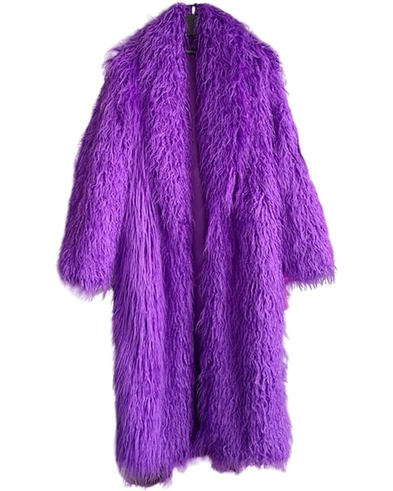 Women's Fluffy Faux Fur Long Overcoat Winter Spring Warm Outwear Parka Coat Purple $33.56 Coats