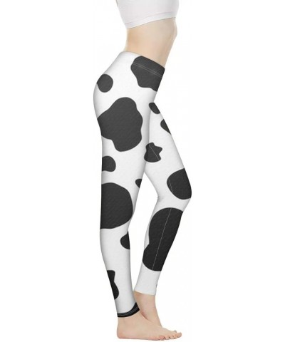 Yoga Pants for Womens Stretch Leggings Sports Tummy Control Workout Leggings XS-3XL Cow Print White Black $15.11 Activewear