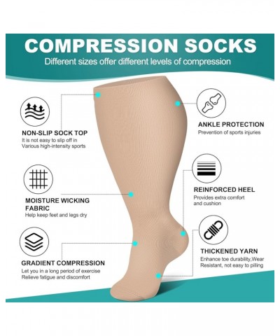 Plus Size Compression Socks for Extra Large Wide Calf Men Women Travel 3 Pairs-nude-3xl $12.00 Activewear