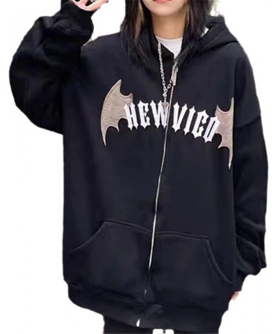 Women Gothic Devil Horn Hoodie Y2k Oversized Vintage Zip Up Hooded Sweatshirt Harajuku Pullover Jacket Black Thicken $17.04 H...