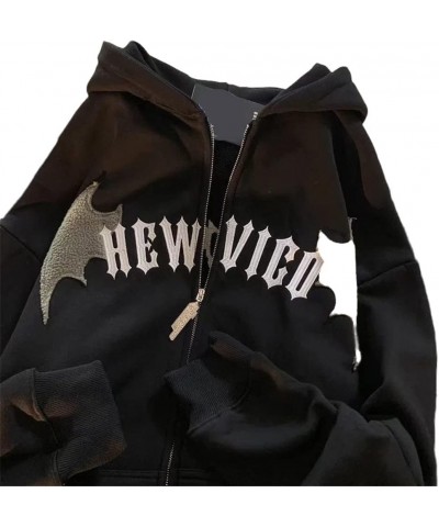 Women Gothic Devil Horn Hoodie Y2k Oversized Vintage Zip Up Hooded Sweatshirt Harajuku Pullover Jacket Black Thicken $17.04 H...