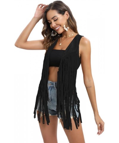 Women's Tassel Sleeveless Jacket Vintage Cardigan Waistcoat Jacket Western Cowboy Style Black $14.24 Vests