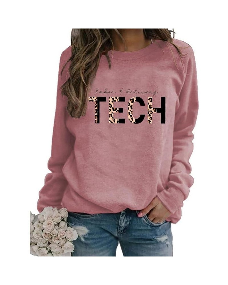 Womens Labor And Delivery Nurse Sweatshirt Retro Letter Print Long Sleeve Crewneck Pullover Lightweight Tops 2312031-rose Pin...