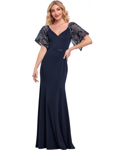 Women's Deep V-Neck Fishtail Maxi Dress Long Wedding Guest Dress 0550 Navy Blue $35.28 Dresses