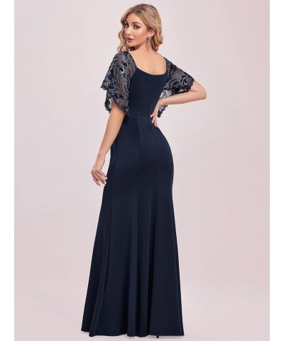 Women's Deep V-Neck Fishtail Maxi Dress Long Wedding Guest Dress 0550 Navy Blue $35.28 Dresses