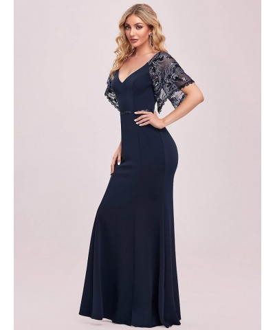 Women's Deep V-Neck Fishtail Maxi Dress Long Wedding Guest Dress 0550 Navy Blue $35.28 Dresses