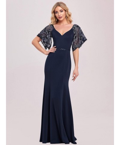 Women's Deep V-Neck Fishtail Maxi Dress Long Wedding Guest Dress 0550 Navy Blue $35.28 Dresses