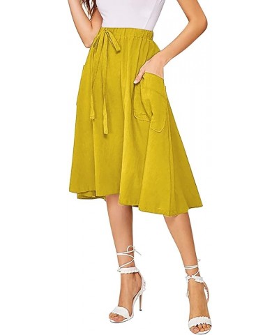 Midi Skirts for Women Elastic High Waisted Plus Size Summer Trendy Casual Waist Pleated A Line Skirt with Pockets I $8.66 Skirts