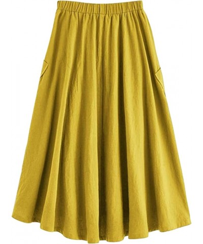 Midi Skirts for Women Elastic High Waisted Plus Size Summer Trendy Casual Waist Pleated A Line Skirt with Pockets I $8.66 Skirts