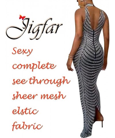 Women's Sexy Elegant Rhinestone Party Club Outfit Mesh See Through Bodycon Maxi Dress Black 5259 $30.77 Dresses