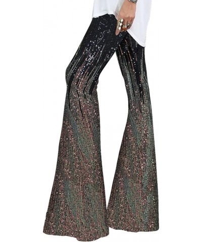 Women's Glitter Sequin Wide Leg Palazzo Pants High Waist Bell Bottoms Party Flared Trousers Color Block Navy Blue $22.00 Others