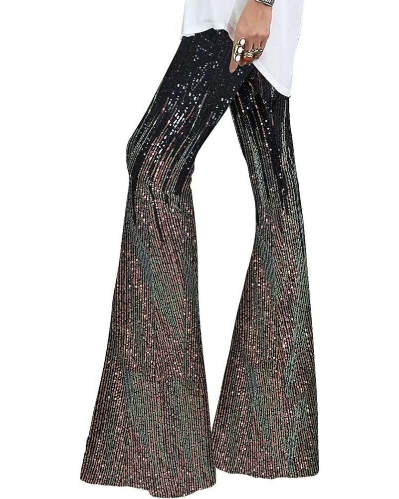 Women's Glitter Sequin Wide Leg Palazzo Pants High Waist Bell Bottoms Party Flared Trousers Color Block Navy Blue $22.00 Others