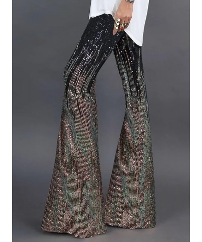 Women's Glitter Sequin Wide Leg Palazzo Pants High Waist Bell Bottoms Party Flared Trousers Color Block Navy Blue $22.00 Others