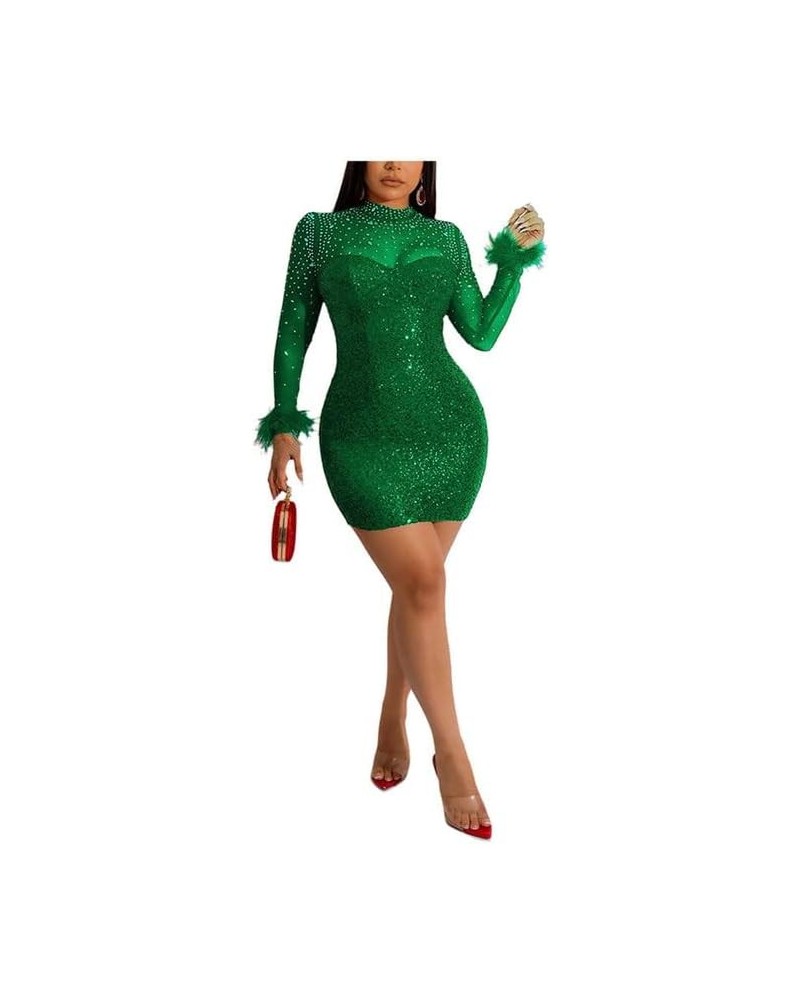 Women Mesh Rhinestone & Tassel Dress Sexy Bodycon Birthday Evening Cocktail Party Night… Green $25.22 Dresses