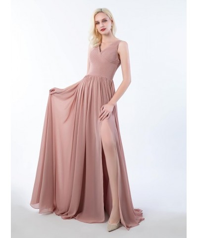 Women's V Neck Bridesmaid Dresses with Slit Chiffon Pleated Formal Evening Party Dress Blush Pink $28.00 Dresses