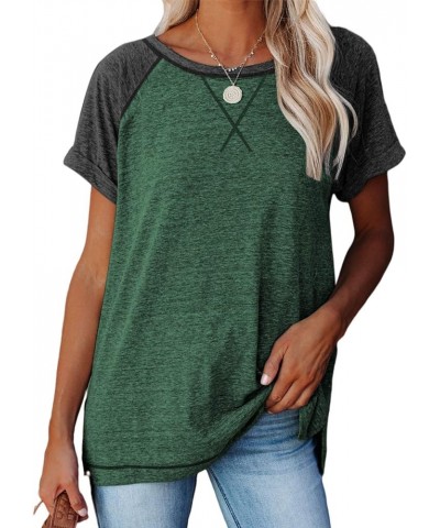 Women's Casual Short Sleeve T Shirts Crewneck Raglan Tees Side Split Summer Tunic Tops 2-green $12.74 T-Shirts