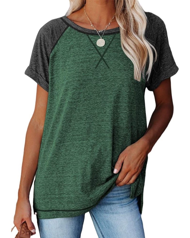 Women's Casual Short Sleeve T Shirts Crewneck Raglan Tees Side Split Summer Tunic Tops 2-green $12.74 T-Shirts