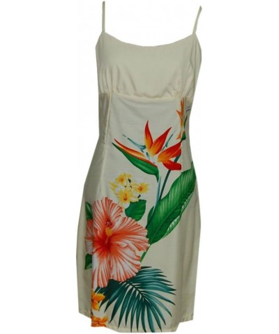 Women Rayon Hawaiian Short Beige Tropical Flower Spaghetti Dress Beige $33.39 Dresses