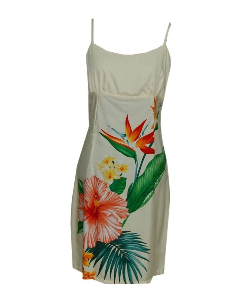 Women Rayon Hawaiian Short Beige Tropical Flower Spaghetti Dress Beige $33.39 Dresses