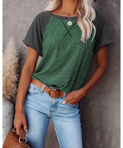 Women's Casual Short Sleeve T Shirts Crewneck Raglan Tees Side Split Summer Tunic Tops 2-green $12.74 T-Shirts