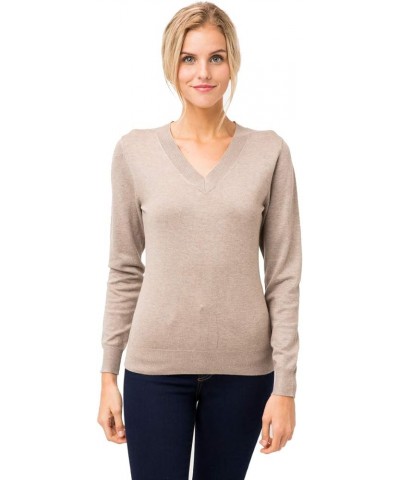 Soft Knit Pullover Sweater - V-Neck Casual Long Sleeve Camel $12.50 Sweaters