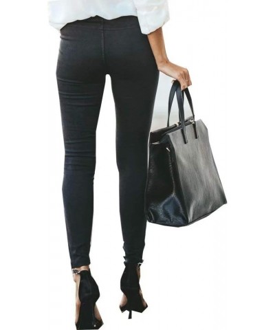 Women's High Waisted Moto Jeggings Solid Skinny Trousers Pencil Full Carpi Leggings Stretchy Slim Pants Black $14.03 Pants