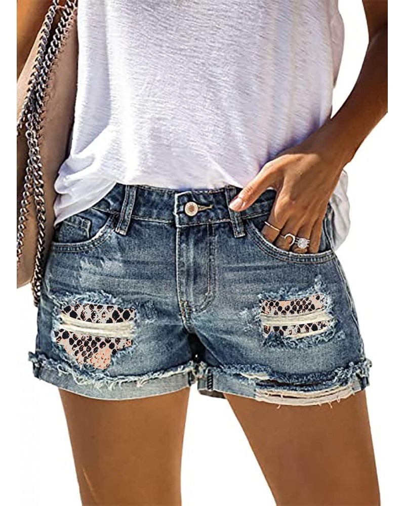 Women's Summer Stylish Distressed Patched Mid Rise Raw Hem Casual Ripped Jeans Shorts $8.99 Shorts